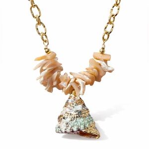 Seashell Pendant Necklace with Coral Chips